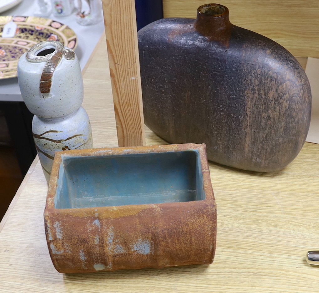 Ruth Sulke - a free form vase, together with a selection of Japanese studio pottery, etc. widest vase 35cms
